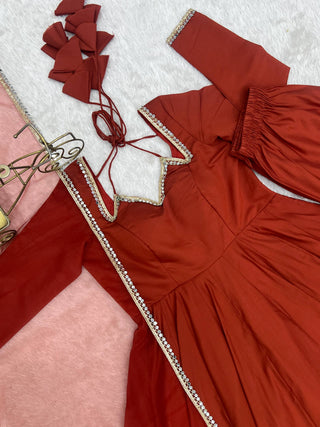Rust Silk Chanderi Anarkali Gown ClothsVilla