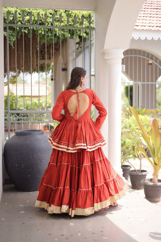 Rust Traditional Cora Cotton Lehenga Set ClothsVilla