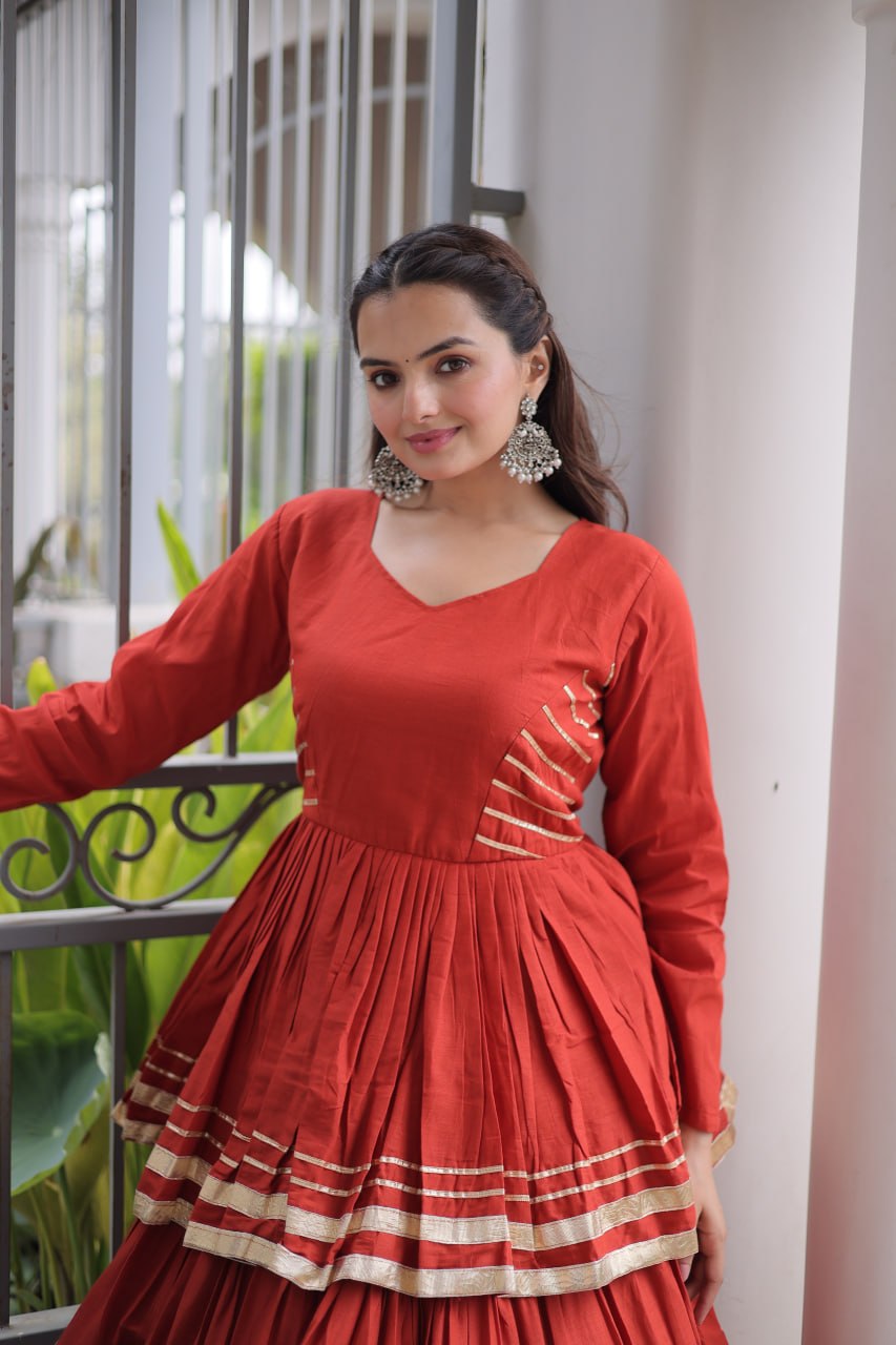 Rust Traditional Cora Cotton Lehenga Set ClothsVilla