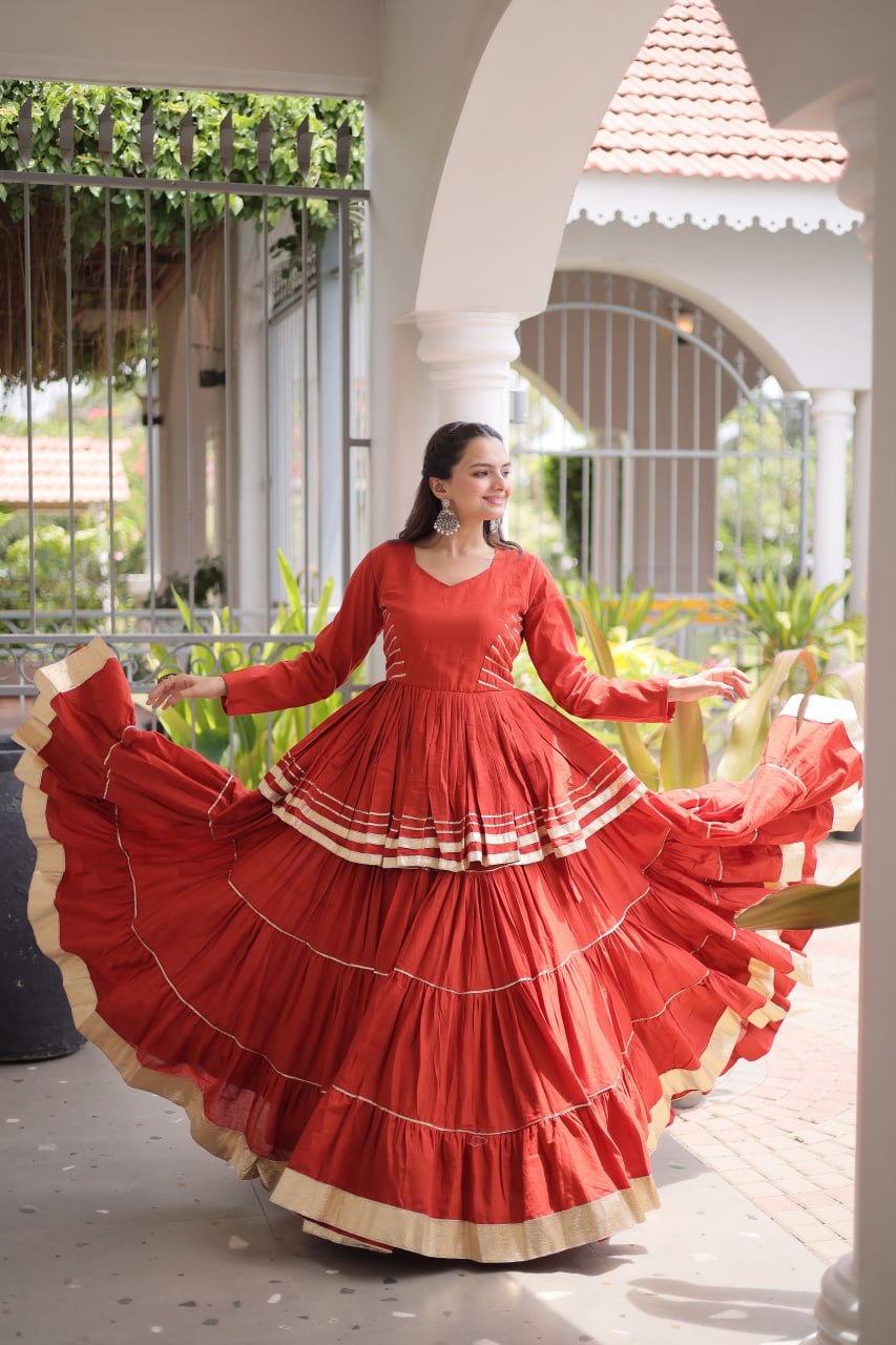 Rust Traditional Cora Cotton Lehenga Set ClothsVilla