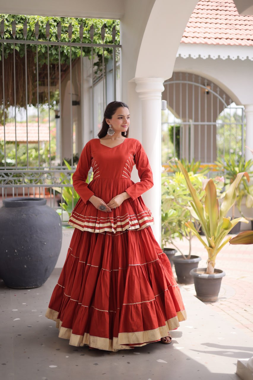 Rust Traditional Cora Cotton Lehenga Set ClothsVilla