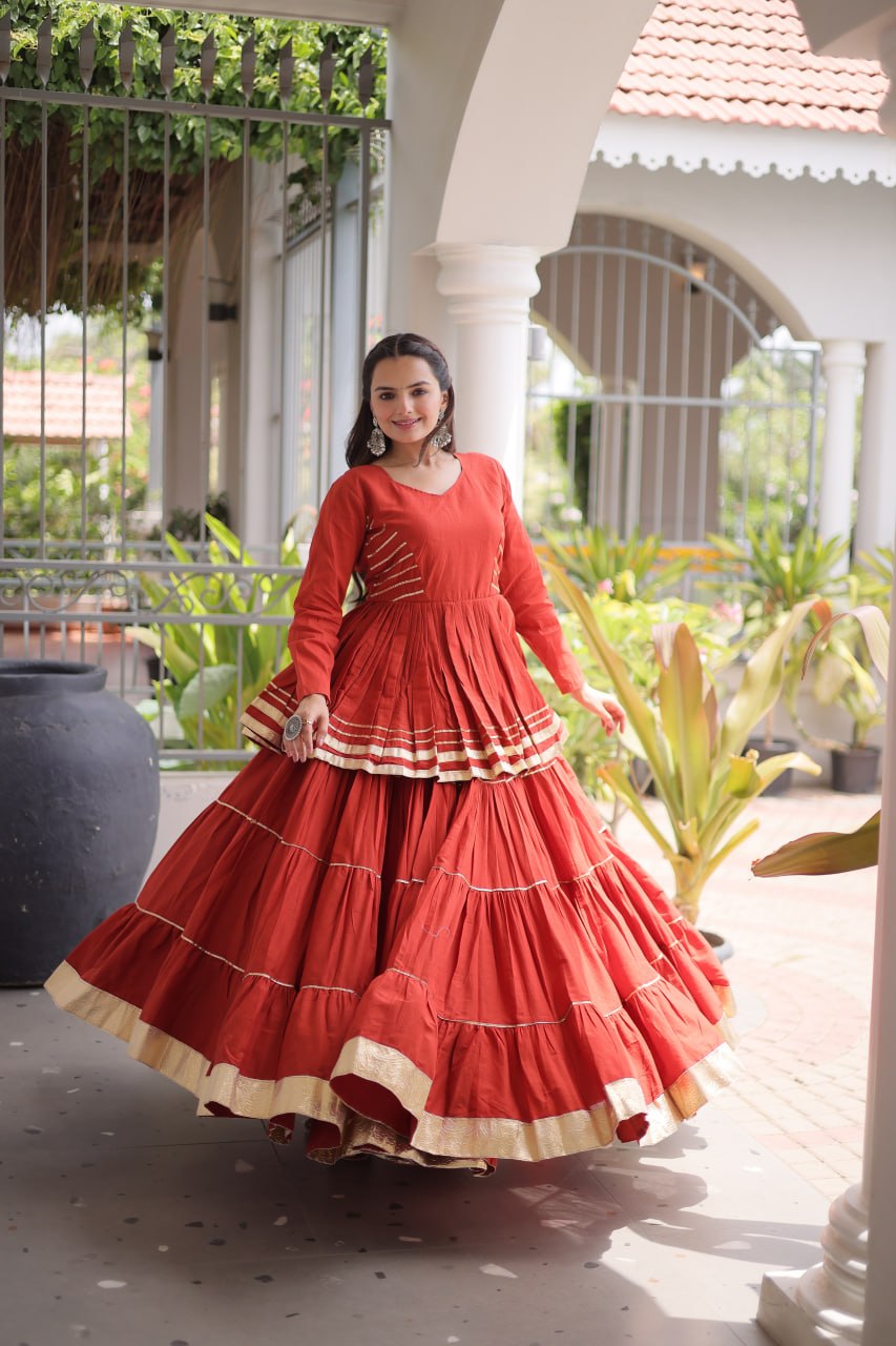 Rust Traditional Cora Cotton Lehenga Set ClothsVilla