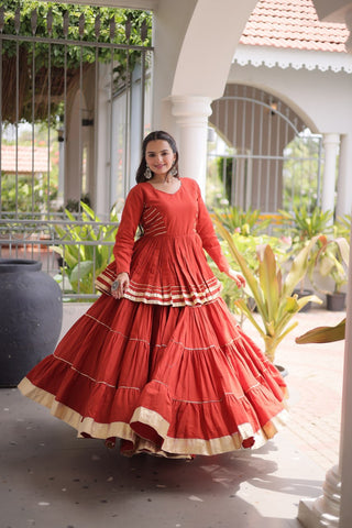 Rust Traditional Cora Cotton Lehenga Set ClothsVilla
