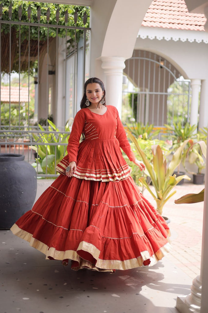 Rust Traditional Cora Cotton Lehenga Set ClothsVilla