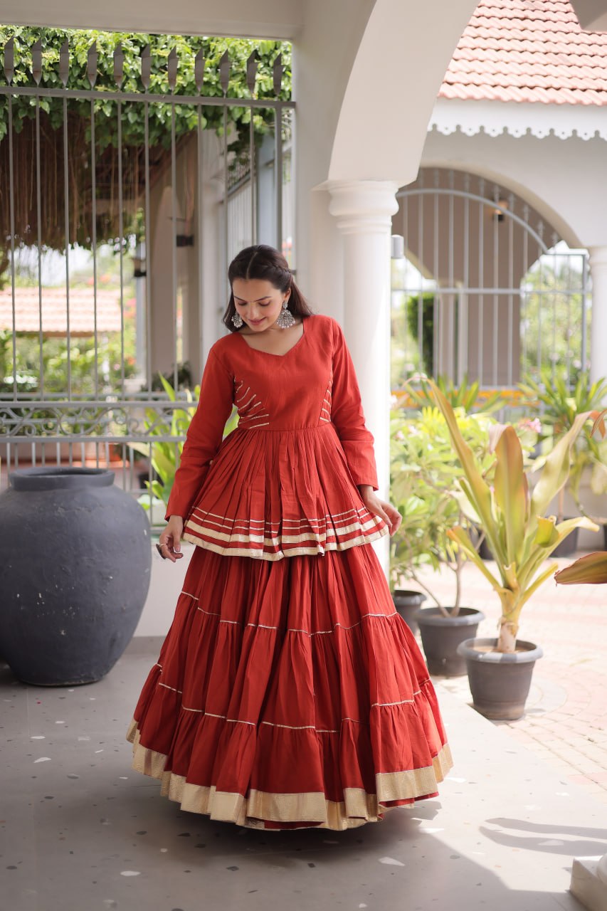 Rust Traditional Cora Cotton Lehenga Set ClothsVilla