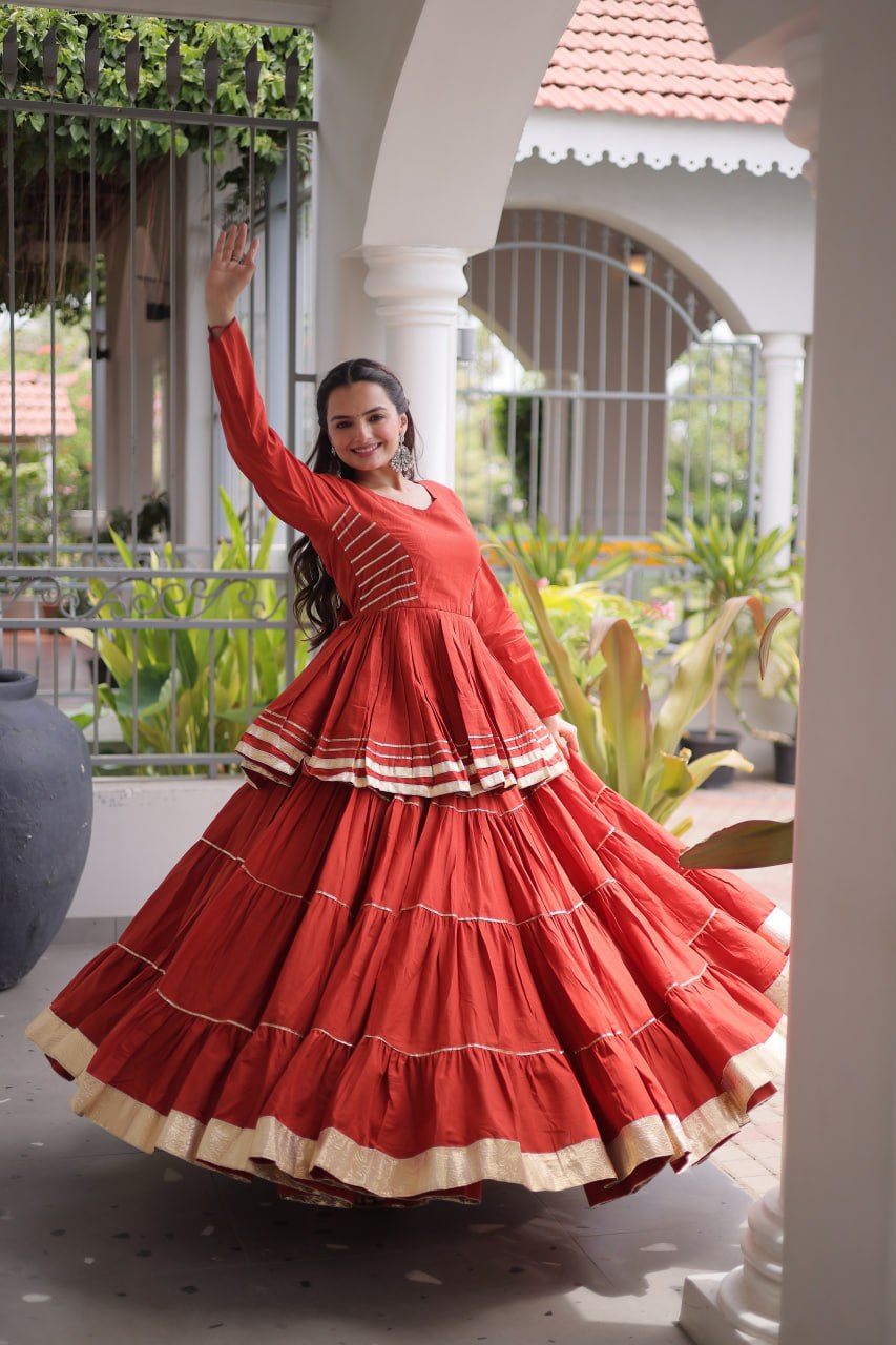 Rust Traditional Cora Cotton Lehenga Set ClothsVilla