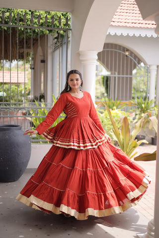 Rust Traditional Cora Cotton Lehenga Set ClothsVilla