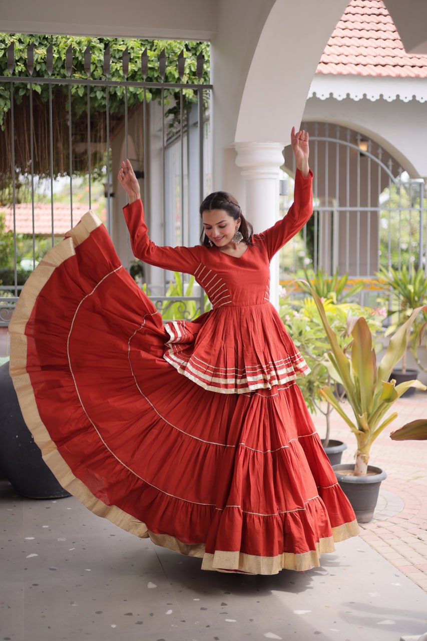 Rust Traditional Cora Cotton Lehenga Set ClothsVilla