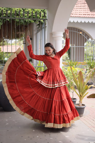Rust Traditional Cora Cotton Lehenga Set ClothsVilla