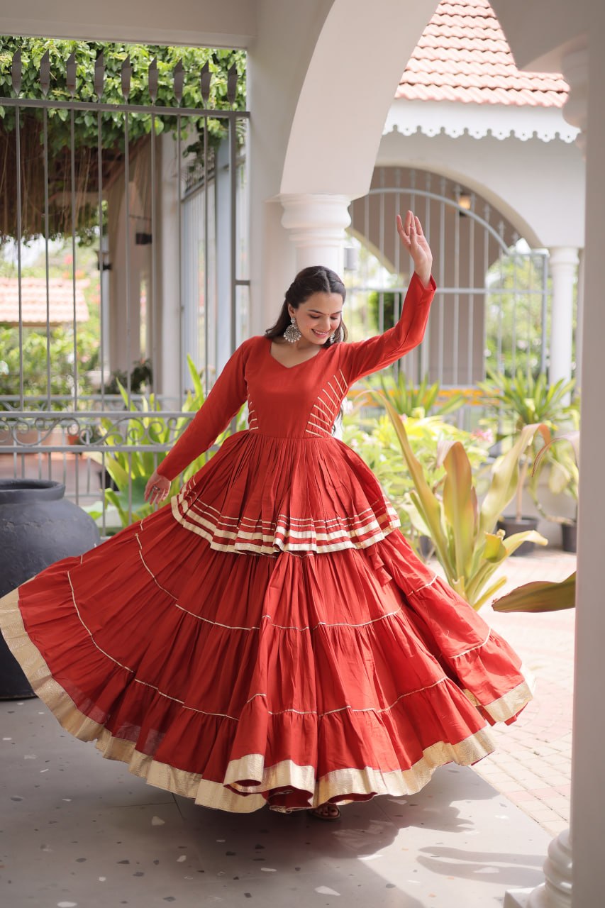 Rust Traditional Cora Cotton Lehenga Set ClothsVilla