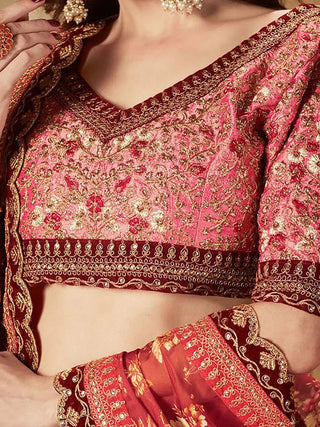 Maroon Floral Printed Organza Bridal Lehenga Choli ClothsVilla