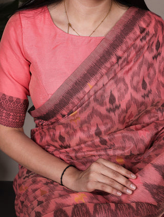 Salmon Classic Poly Cotton Saree with Intricate Thread Weaving Work – Lightweight Everyday & Occasion Wear Unstitched Blouse Included ClothsVilla