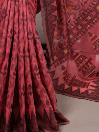 Salmon Classic Poly Cotton Saree with Intricate Thread Weaving Work – Lightweight Everyday & Occasion Wear Unstitched Blouse Included ClothsVilla