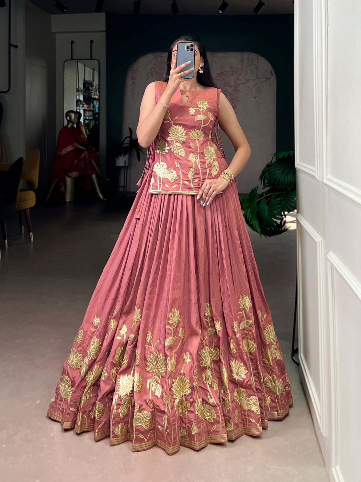 Salmon Embroidered Lehenga Choli ClothsVilla