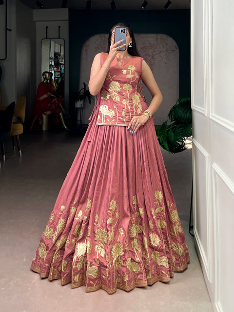 Salmon Embroidered Lehenga Choli ClothsVilla Main image