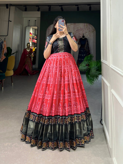 Salmon Pink Dola Silk Printed Gown with Zari Border ClothsVilla Main image