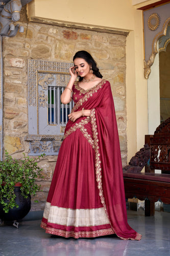Salmon Premium Vichitra Silk Lehenga Set with Zari & Sequin Detailing – 3-Piece Ensemble Clothsvilla