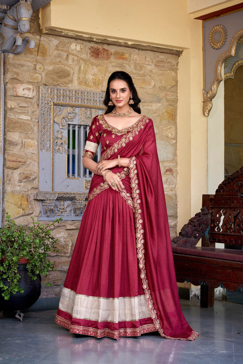 Salmon Premium Vichitra Silk Lehenga Set with Zari & Sequin Detailing – 3-Piece Ensemble Clothsvilla Main image