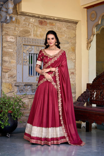 Salmon Premium Vichitra Silk Lehenga Set with Zari & Sequin Detailing – 3-Piece Ensemble Clothsvilla