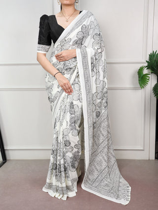 Satin Silk Floral Printed Saree ClothsVilla