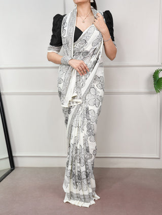 Satin Silk Floral Printed Saree ClothsVilla