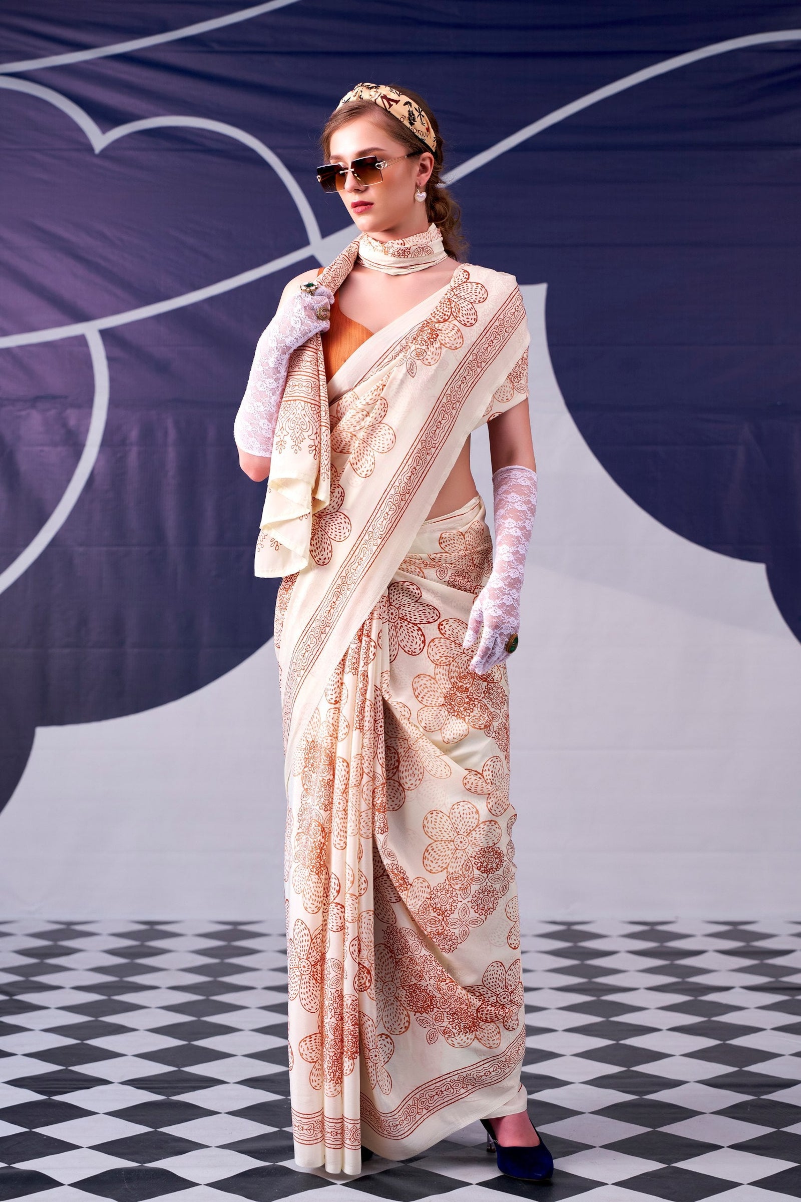 Satin Silk Floral Printed Saree ClothsVilla