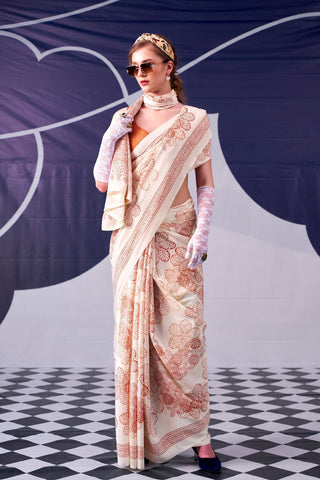 Satin Silk Floral Printed Saree ClothsVilla