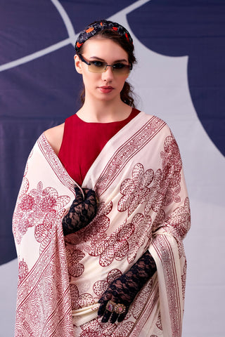 Satin Silk Floral Printed Saree ClothsVilla