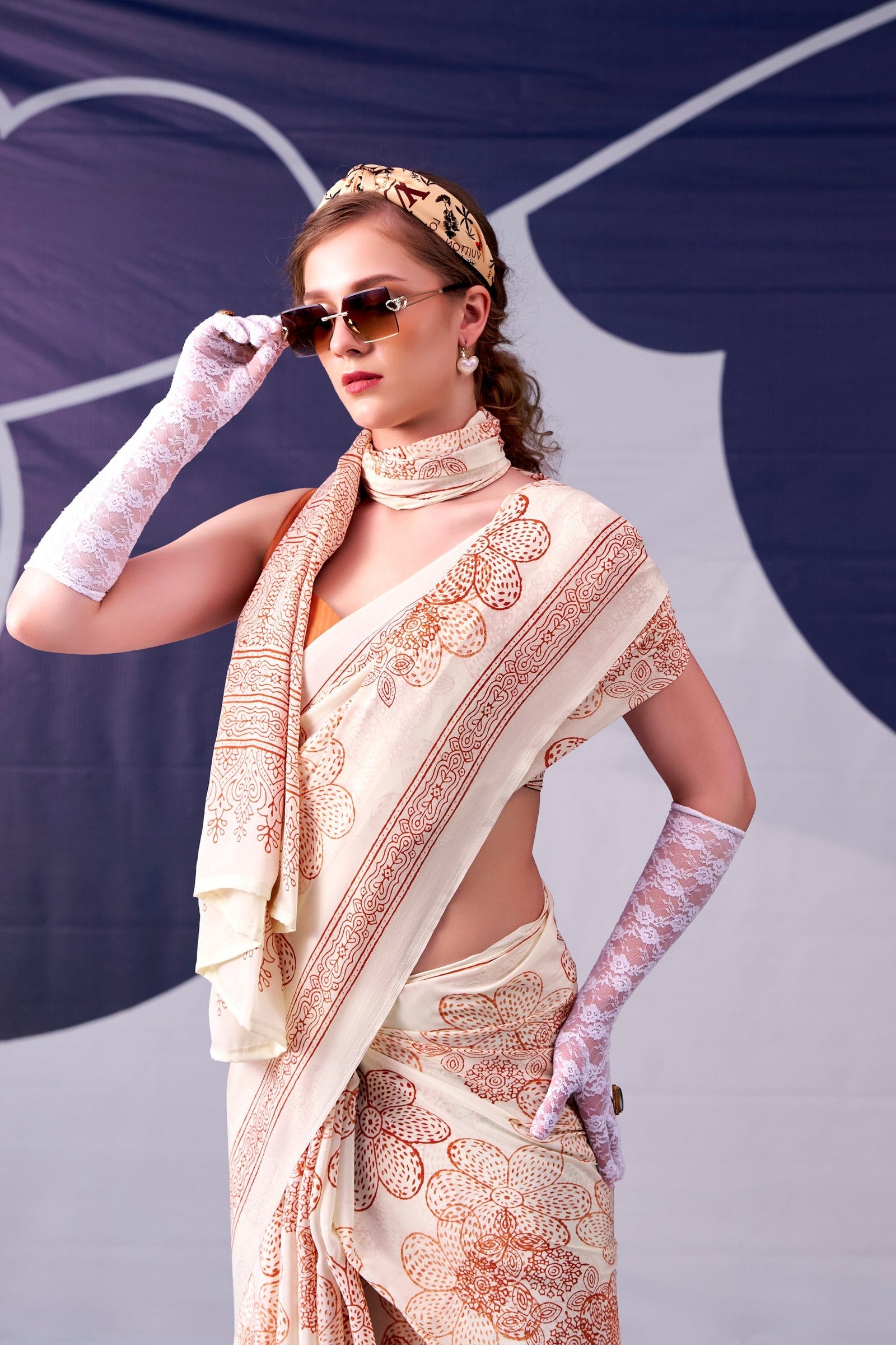 Satin Silk Floral Printed Saree ClothsVilla
