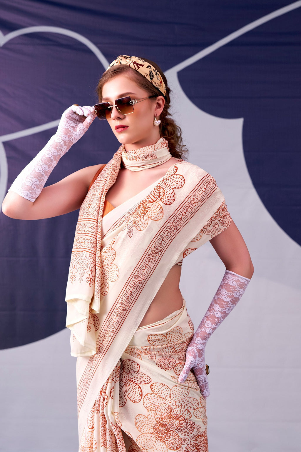 Satin Silk Floral Printed Saree ClothsVilla
