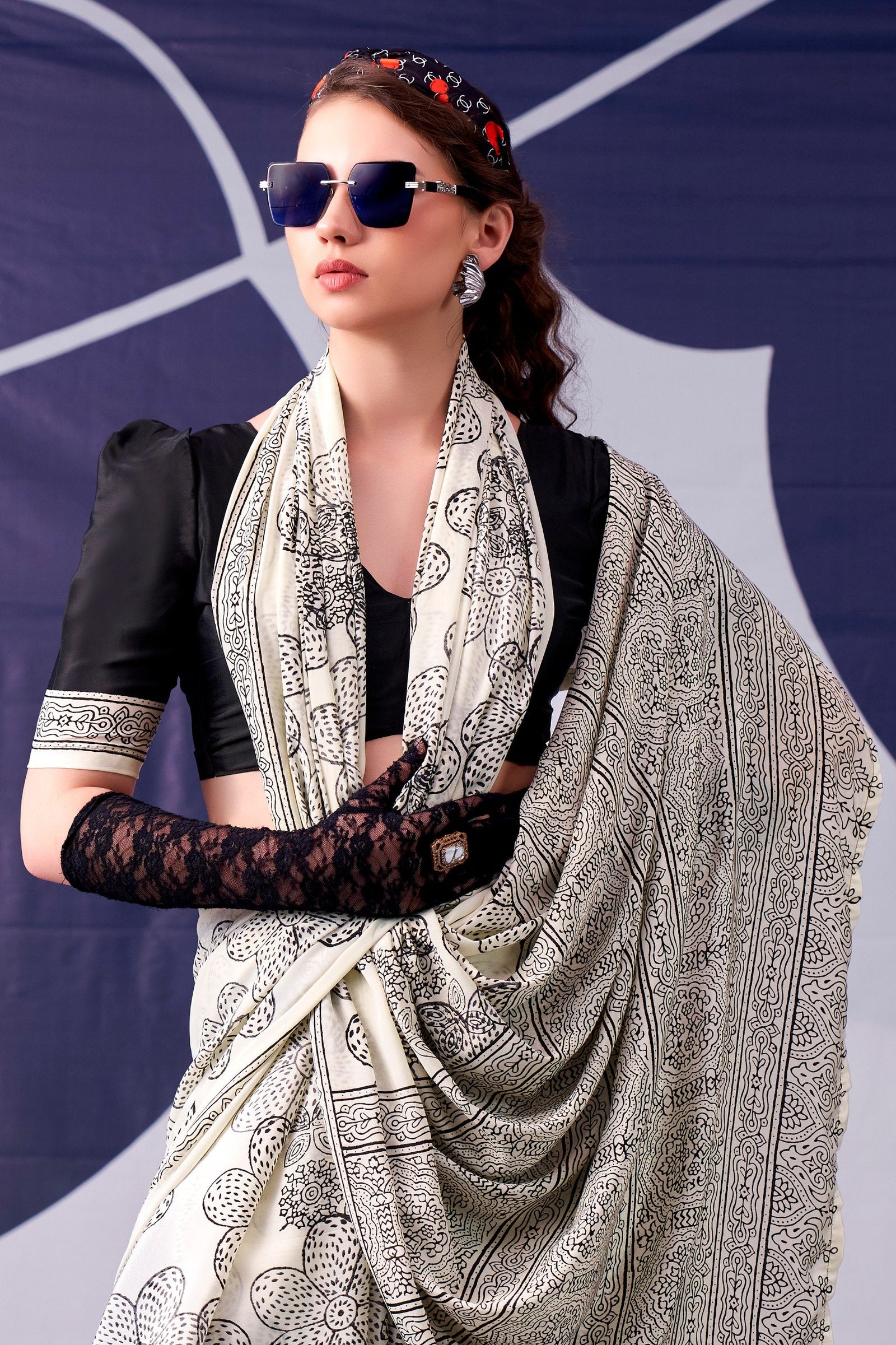 Satin Silk Floral Printed Saree ClothsVilla