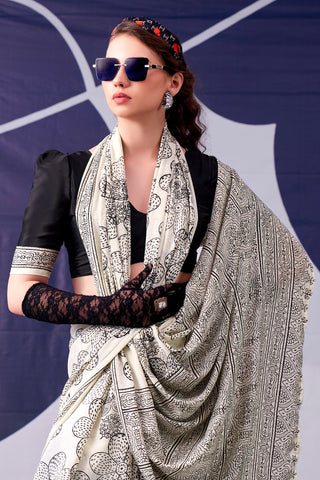 Satin Silk Floral Printed Saree ClothsVilla