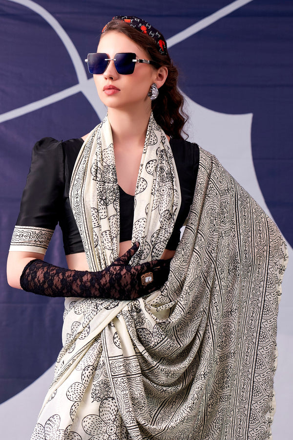 Satin Silk Floral Printed Saree ClothsVilla