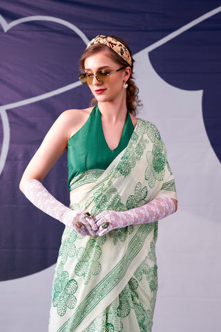 Satin Silk Floral Printed Saree ClothsVilla