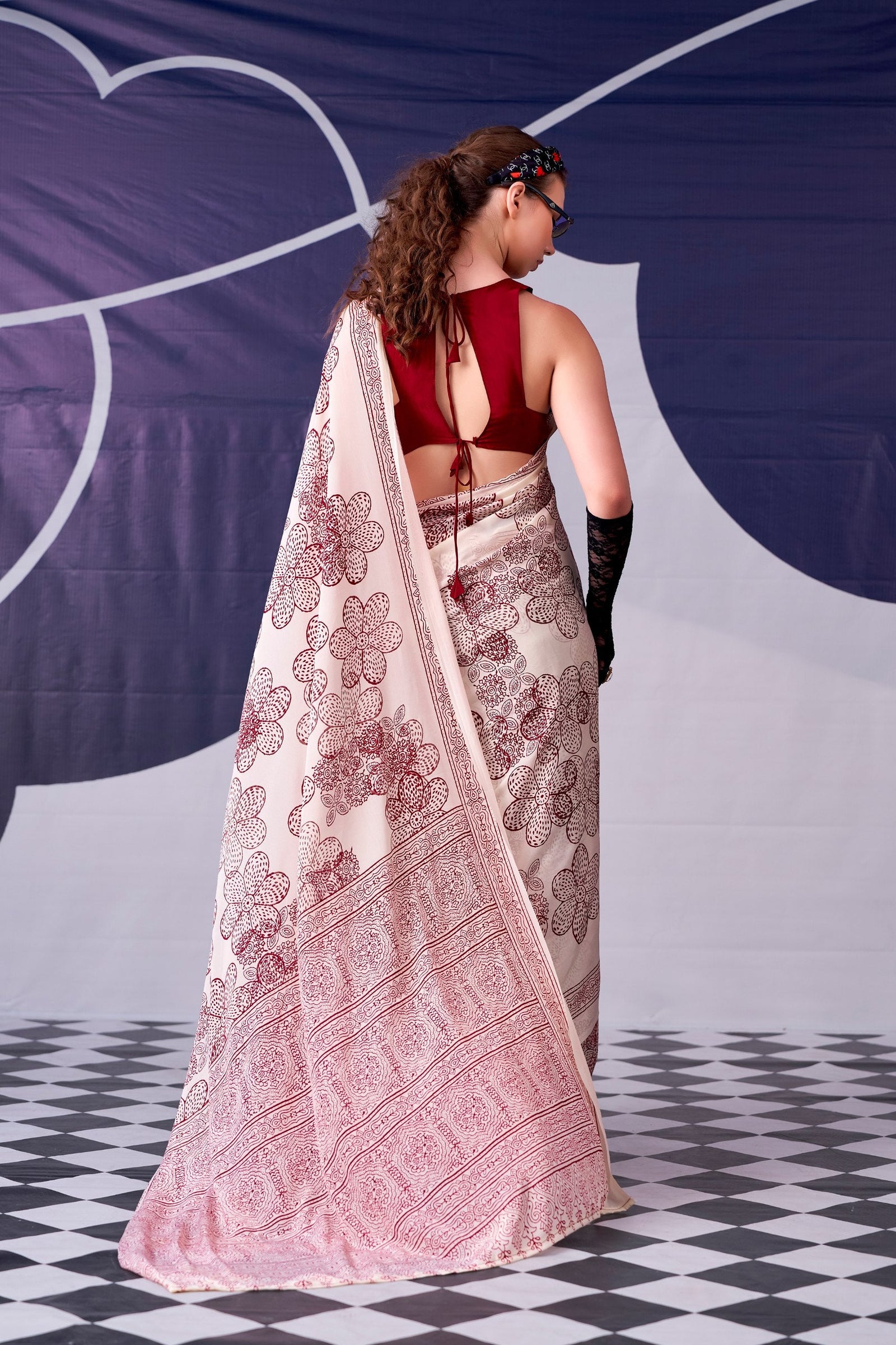 Satin Silk Floral Printed Saree ClothsVilla