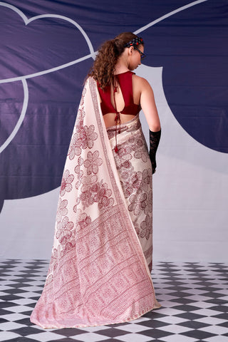 Satin Silk Floral Printed Saree ClothsVilla