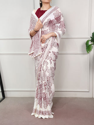 Satin Silk Floral Printed Saree ClothsVilla