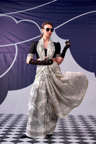 Satin Silk Floral Printed Saree ClothsVilla