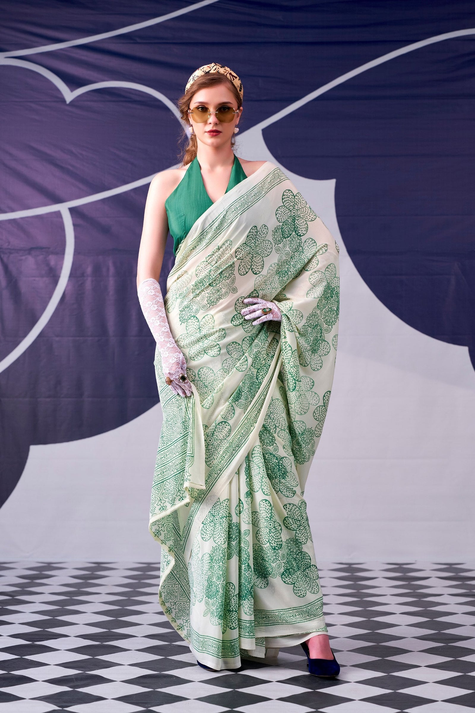 Satin Silk Floral Printed Saree ClothsVilla