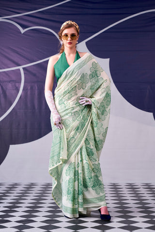 Satin Silk Floral Printed Saree ClothsVilla