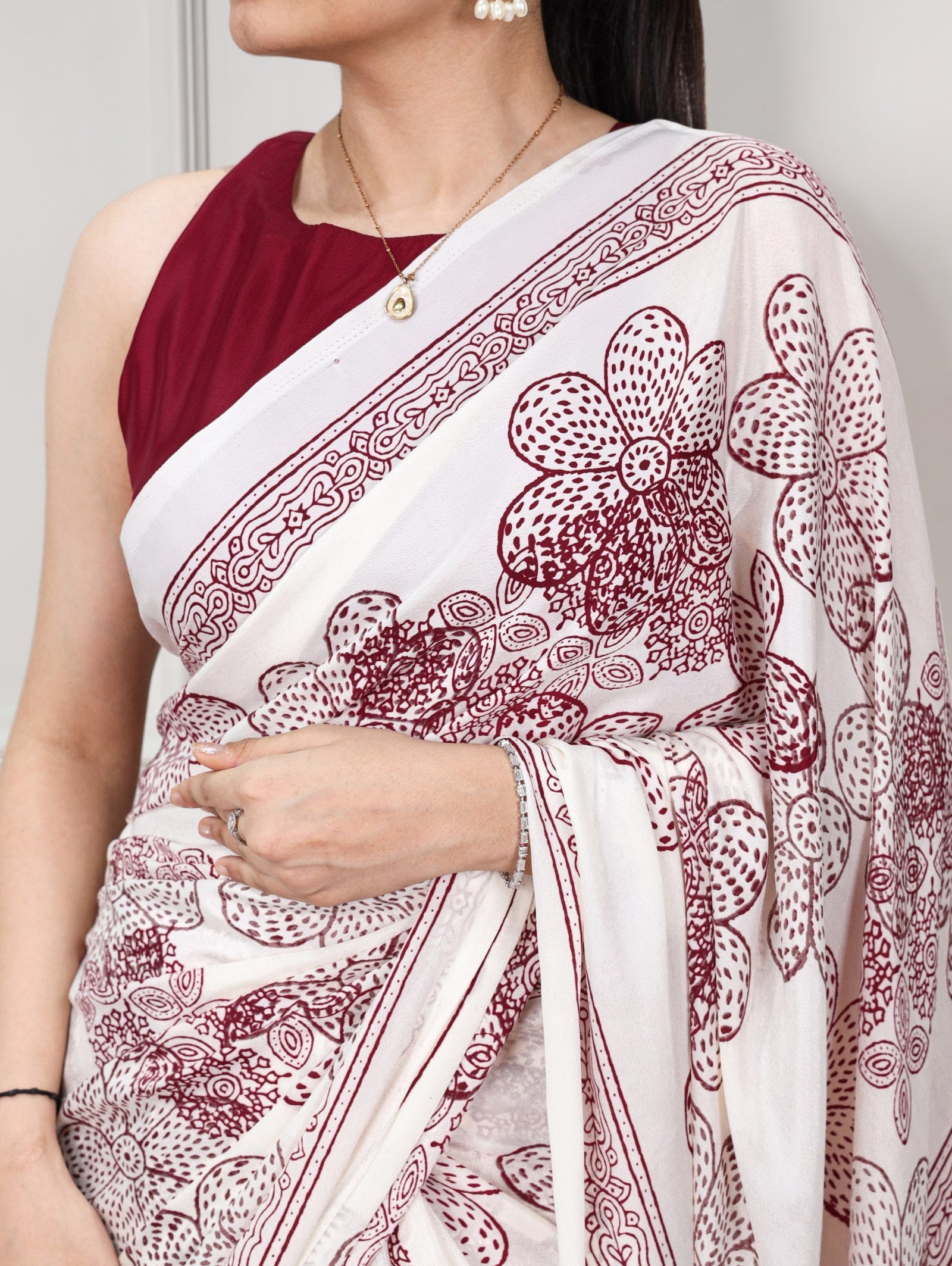 Satin Silk Floral Printed Saree ClothsVilla