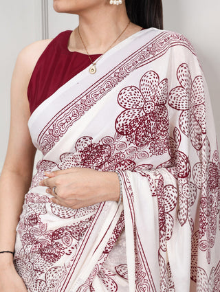 Satin Silk Floral Printed Saree ClothsVilla