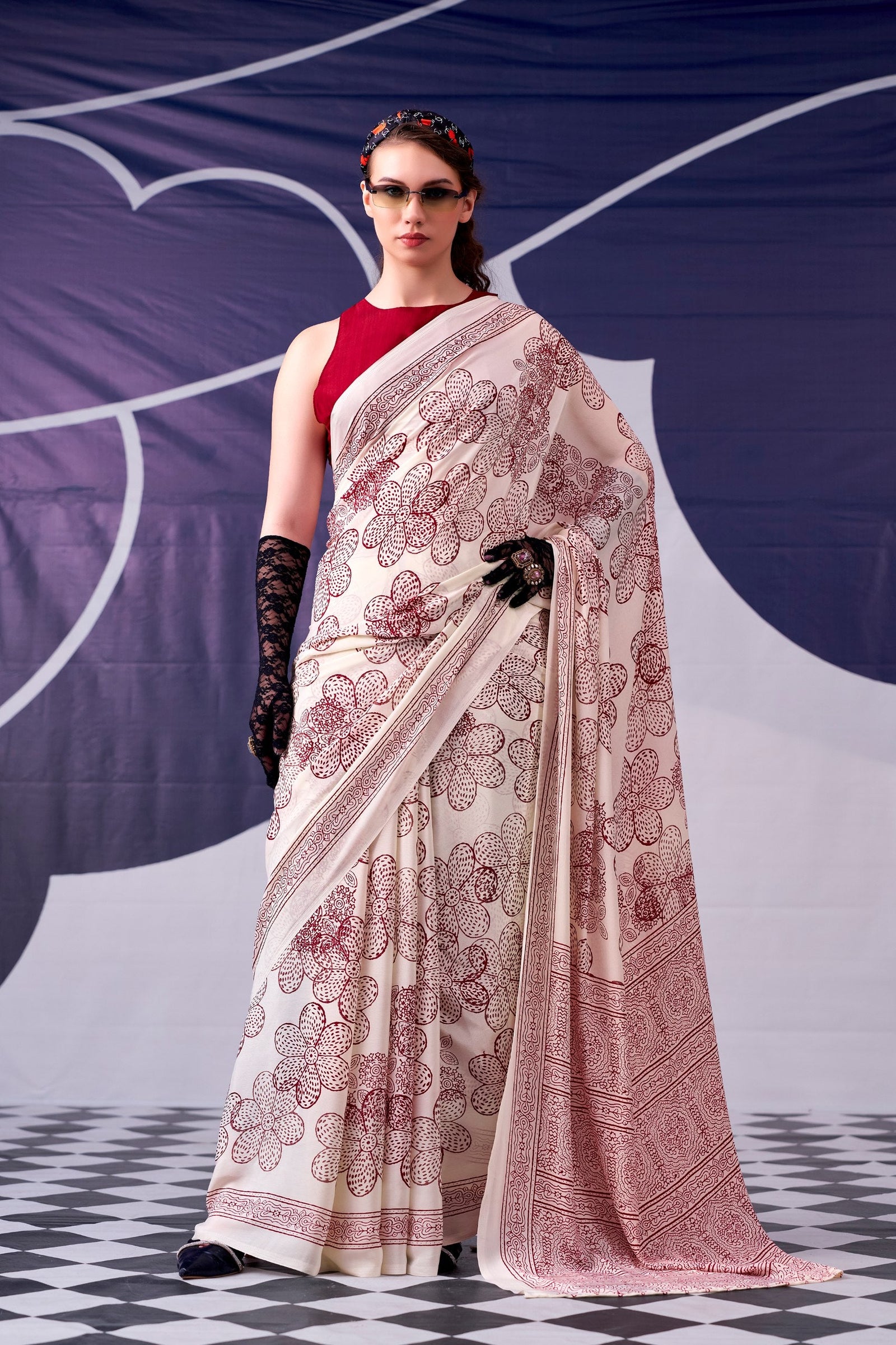 Satin Silk Floral Printed Saree ClothsVilla