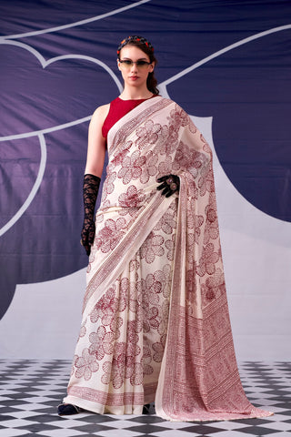 Satin Silk Floral Printed Saree ClothsVilla