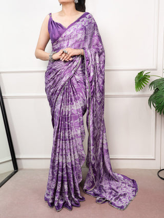 Satin Silk Saree with Mirror Lace Border ClothsVilla