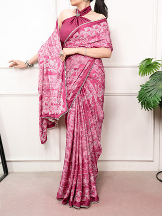 Satin Silk Saree with Mirror Lace Border ClothsVilla