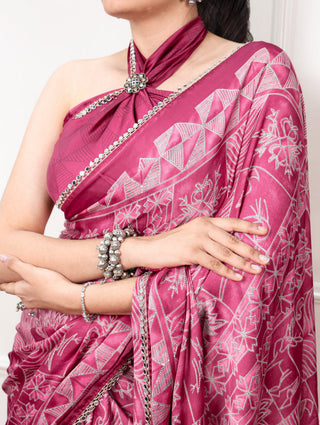 Satin Silk Saree with Mirror Lace Border ClothsVilla