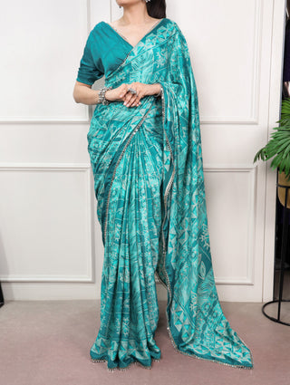 Satin Silk Saree with Mirror Lace Border ClothsVilla