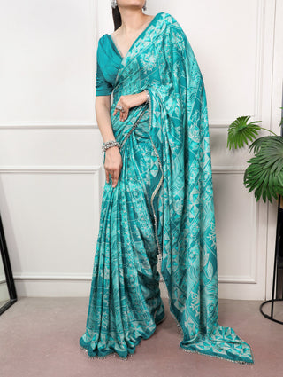 Satin Silk Saree with Mirror Lace Border ClothsVilla