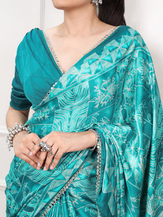 Satin Silk Saree with Mirror Lace Border ClothsVilla